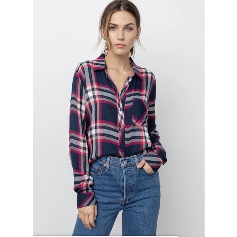 RAILS 💗 Hunter Button Down Shirt in Navy & Pink with Gold Size M